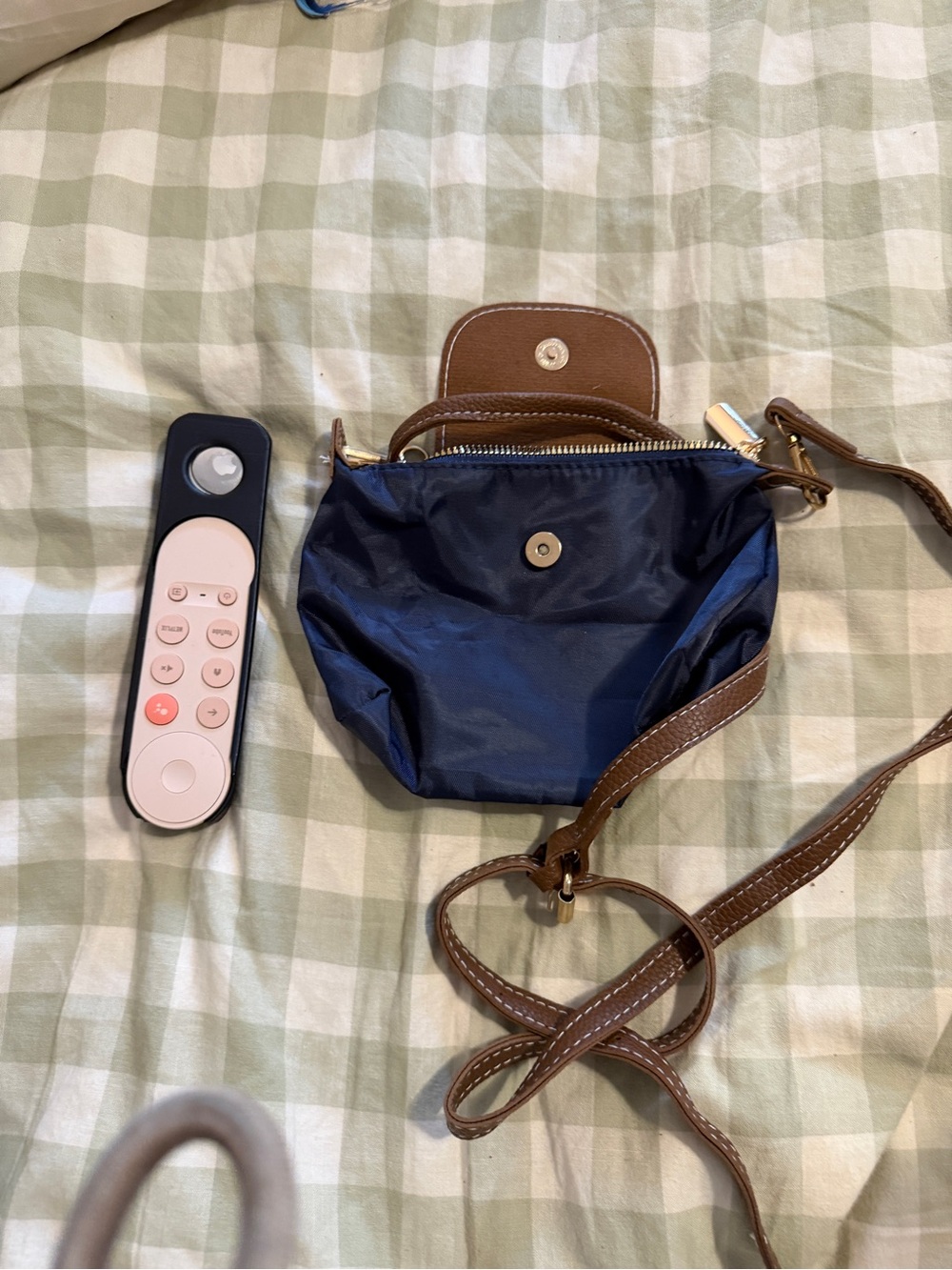 Navy designer inspired beach  Bag with Brown Trim -